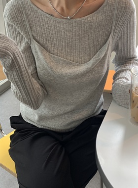 CLEAN SPACE-棉麻两件套休闲简约圆领气质早秋上新针织衫A51786