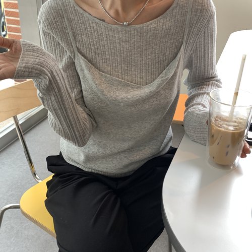 CLEAN SPACE-棉麻两件套休闲简约圆领气质早秋上新针织衫A51786