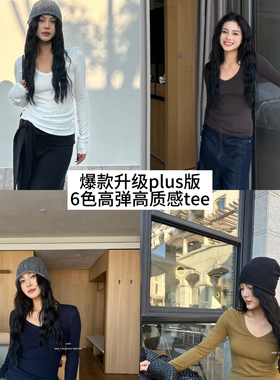 LIMO-秋上新兰精天丝莫代尔V领显瘦高弹长袖T恤5817