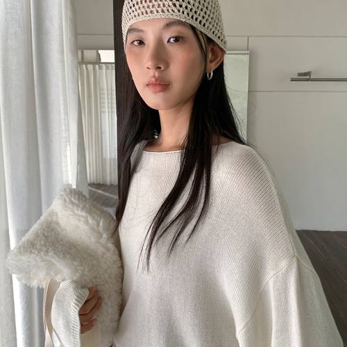 CLEAN SPACE-天丝纸纤维落肩袖慵懒休闲简约秋上新针织衫56080