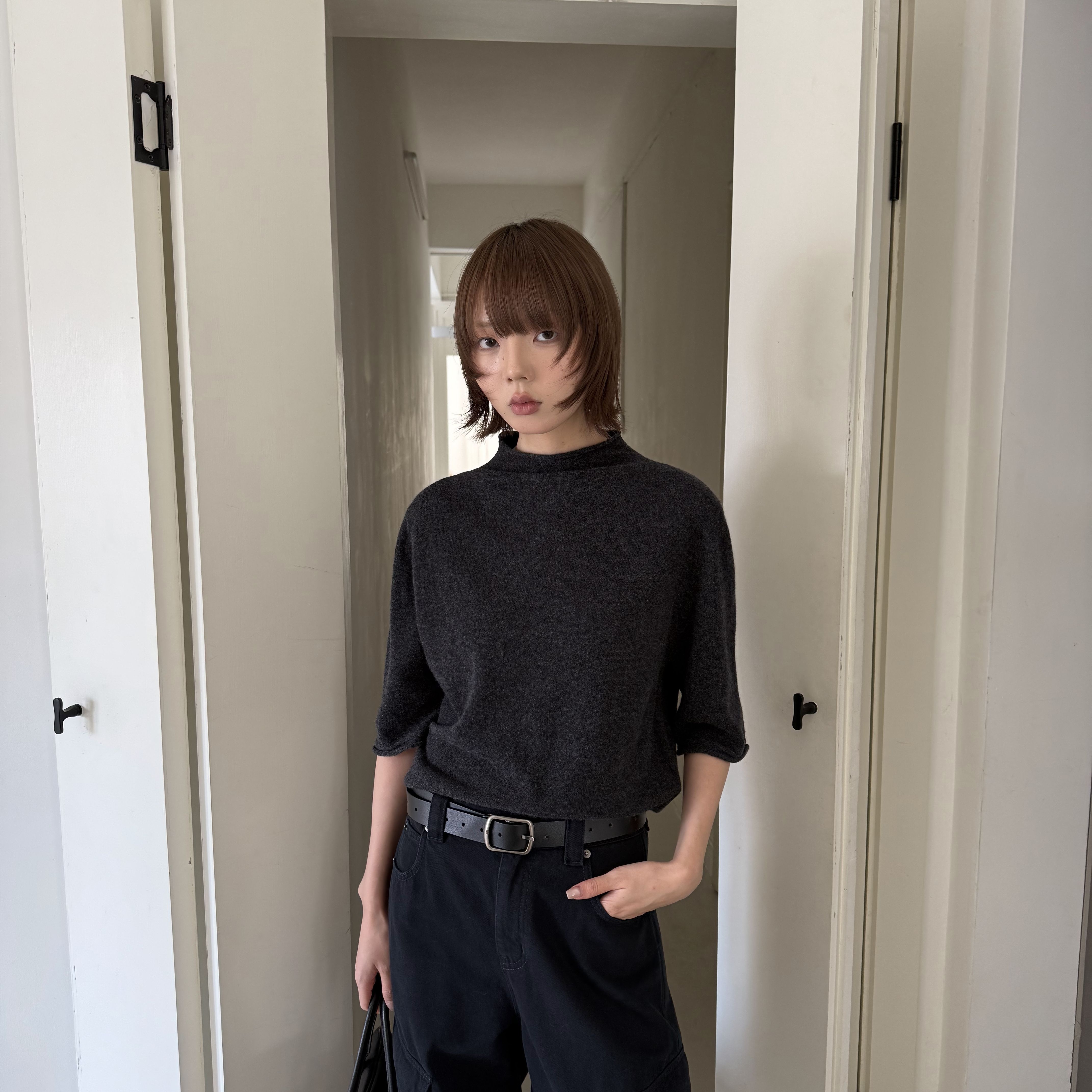 CLEAN SPACE-100%羊毛半高领中袖打底衫针织衫保暖毛衣58519