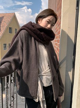 CLEAN SPACE-半高领羊毛抽褶可调休闲简约秋冬大口袋毛衣57828