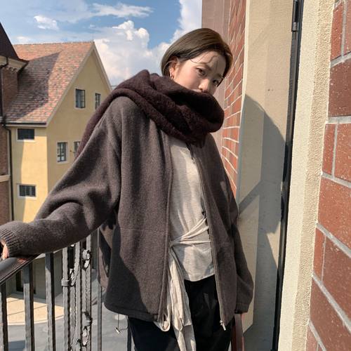 CLEAN SPACE-半高领羊毛抽褶可调休闲简约秋冬大口袋毛衣57828