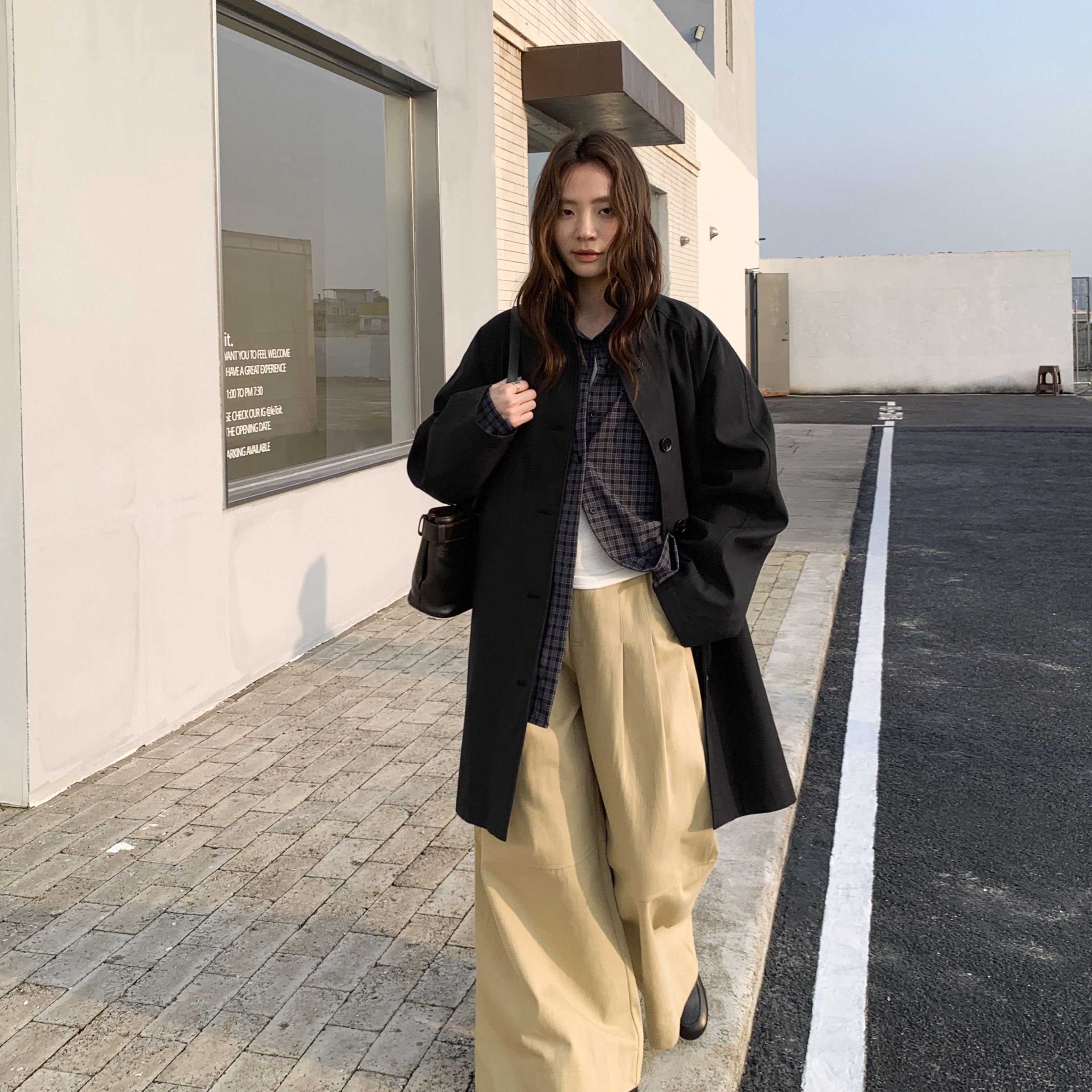 FN-秋季新款超韩立领复古天丝棉料通勤百搭宽松氛围感风衣03002