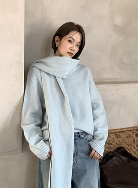 CLEAN SPACE-羊毛圆领针织衫女秋冬上新毛衣（不带围巾）57826