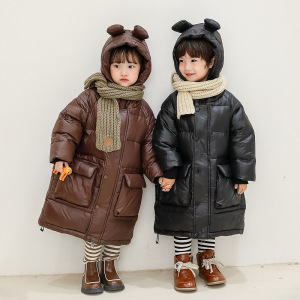 韩国儿童羽绒服男童女童加厚中长款宝宝外套保暖白鸭绒2023冬装潮