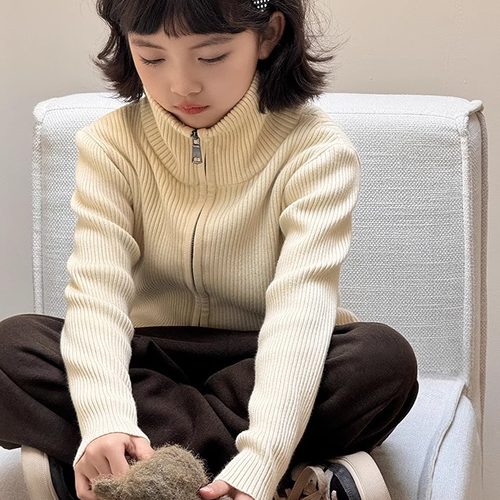 儿童高领针织开衫男童拉链毛衣外套女童2025秋冬款宽松软糯百搭款