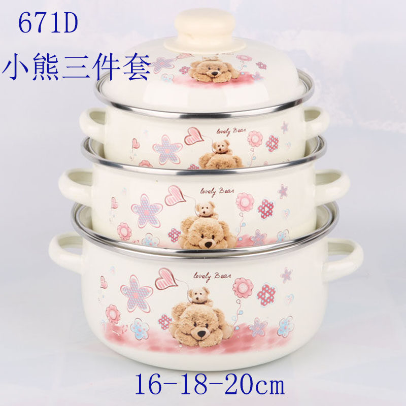 带盖搪瓷锅双耳把手小熊卡通图案包边宝宝辅食碗泡面碗猪油盆外贸,餐饮具,碗,淘宝优惠券,粉丝福利购,淘宝优惠卷