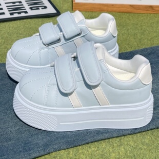 学生面包鞋 春蓝色魔术贴松糕板鞋 女2026新款 5CM小个子增高厚底鞋