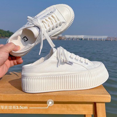 两穿可踩厚底增高小白鞋半拖鞋女