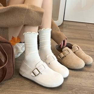 两穿百搭软面平底全包一脚蹬懒人鞋 新款 女2025秋季 复古百搭勃肯鞋