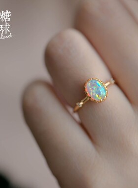 泫雅婚戒复古宫廷欧泊925银戒指