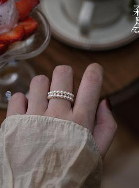 森糖原创双层手工极细珍珠戒指