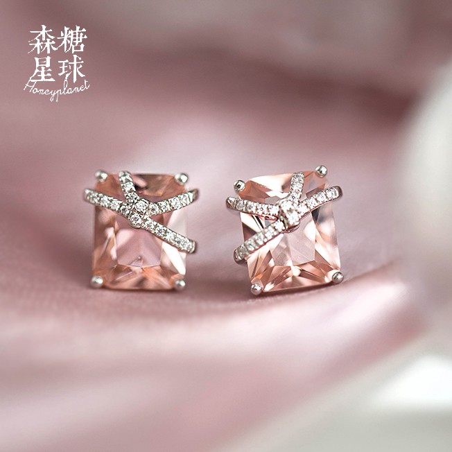 森糖星球日系纯银摩根石耳钉女