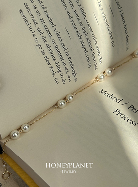 珍珠森糖蝴蝶结925银镀金女手链