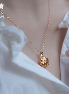 森糖925银镀金贝壳珍珠项链女