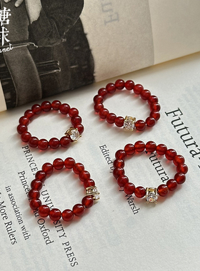 弹力绳戒指天然红玛瑙新中式