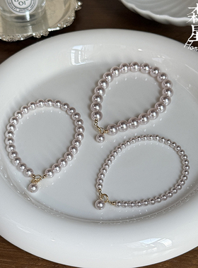 森糖原创曼塔玫瑰粉珍珠手链