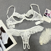 白色纯欲 性感镂空胸托小胸聚拢显大带钢圈罩奶情调胸罩内衣套装