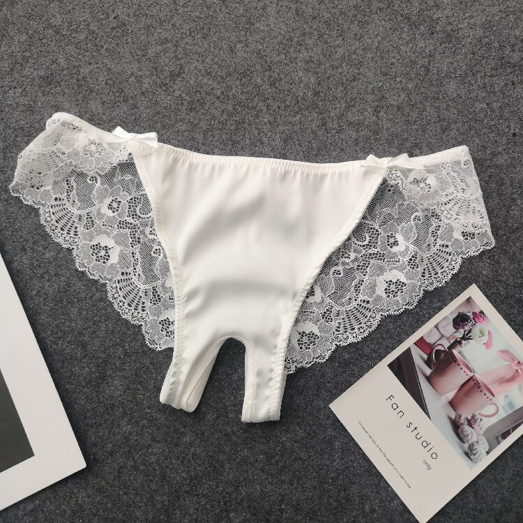 性感女士低腰内裤透明蕾丝情调浪漫诱惑开叉白色蝴蝶结三角裤