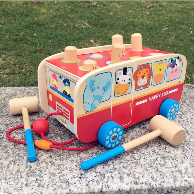 boby波比拖拉学步车儿童木质大号敲击打地鼠玩具手拉线拉绳玩具