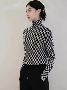 原单处理价小禾秋冬款100支水溶羊毛双层提花棋盘格高领针织打底