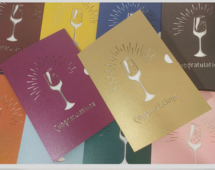 祝贺获奖庆贺珠光纸雕刻镂空卡片商用通用祝福贺卡含信封内页