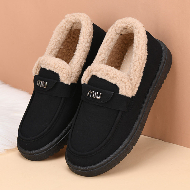 2024冬季新款老北京棉鞋女平底加绒加厚妈妈鞋保暖防滑一脚蹬棉鞋