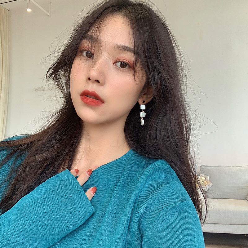 白色恋人美腻贝壳拼接耳环女韩国个性几何小方块耳坠耳钉耳夹R227