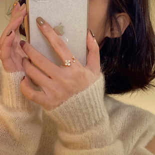 温柔气质花朵戒指女精致珍珠锆石韩国网红时尚 开口食指戒指环 个性