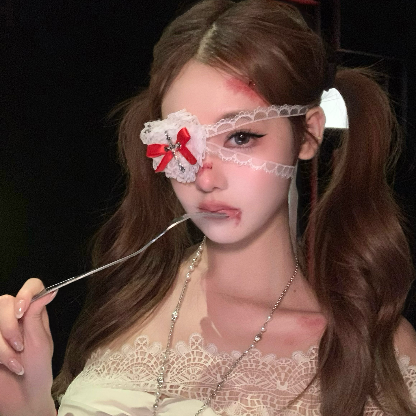 少女的祈祷白色十字架眼罩