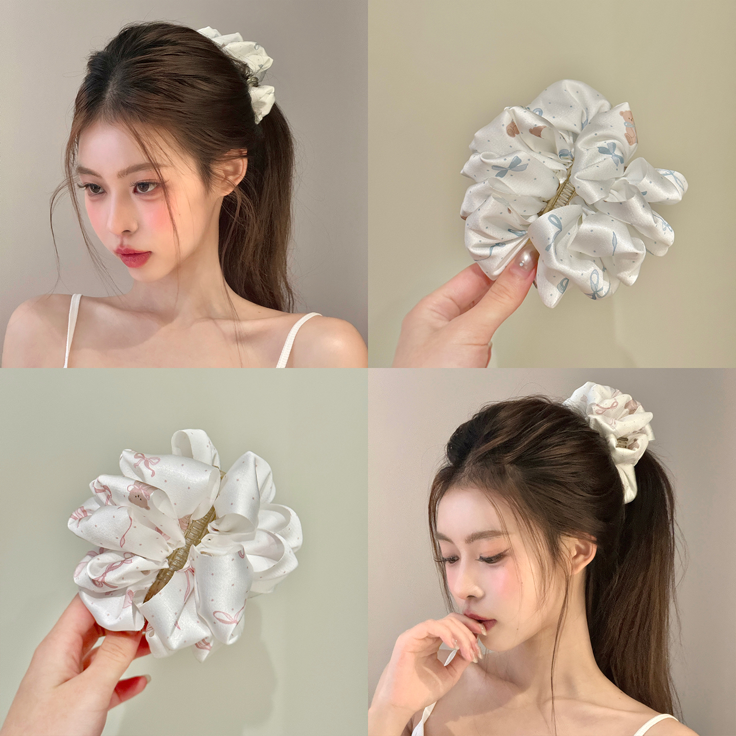 奶系芭蕾~韩系褶皱蝴蝶结香蕉夹