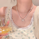 韩系双层珍珠蝴蝶结项链女轻高级感奢小众颈链配饰锁骨链choker