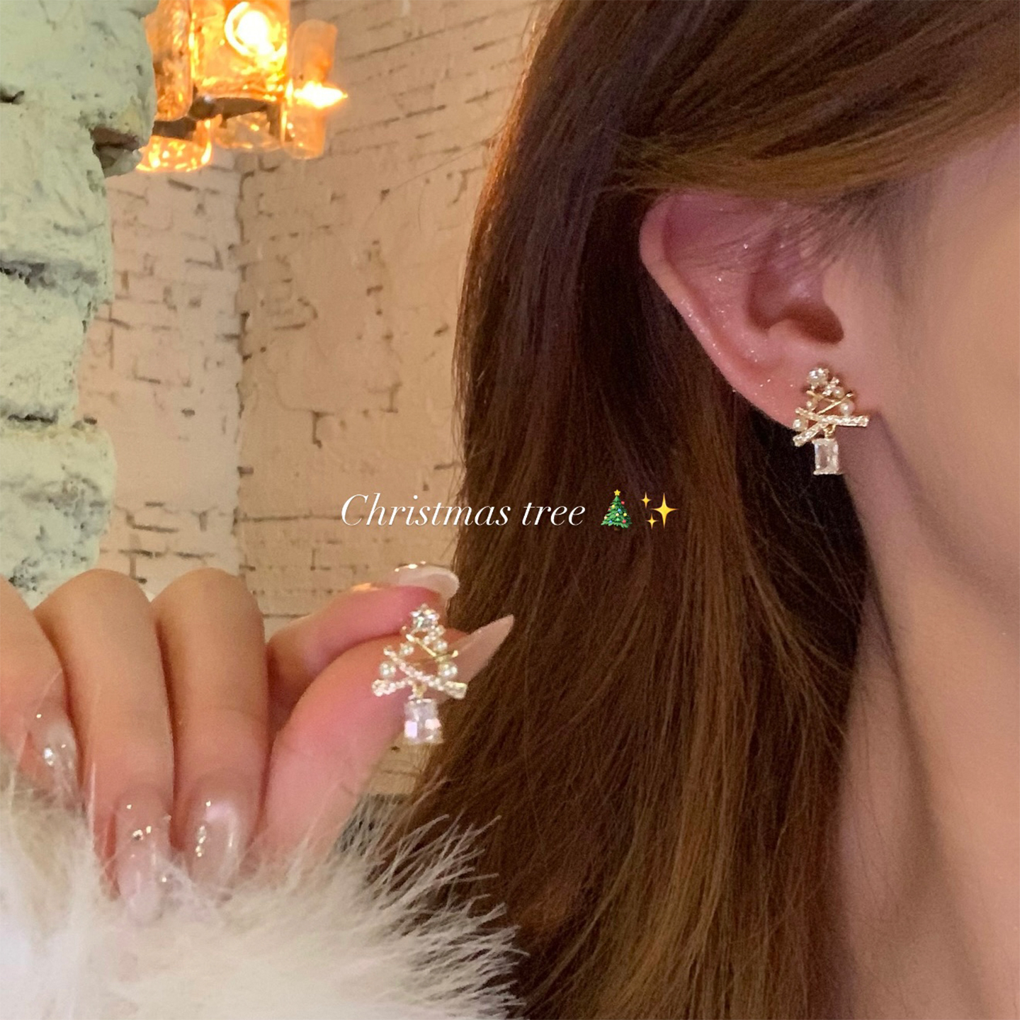 圣诞梦境~闪锆珍珠圣诞树耳钉