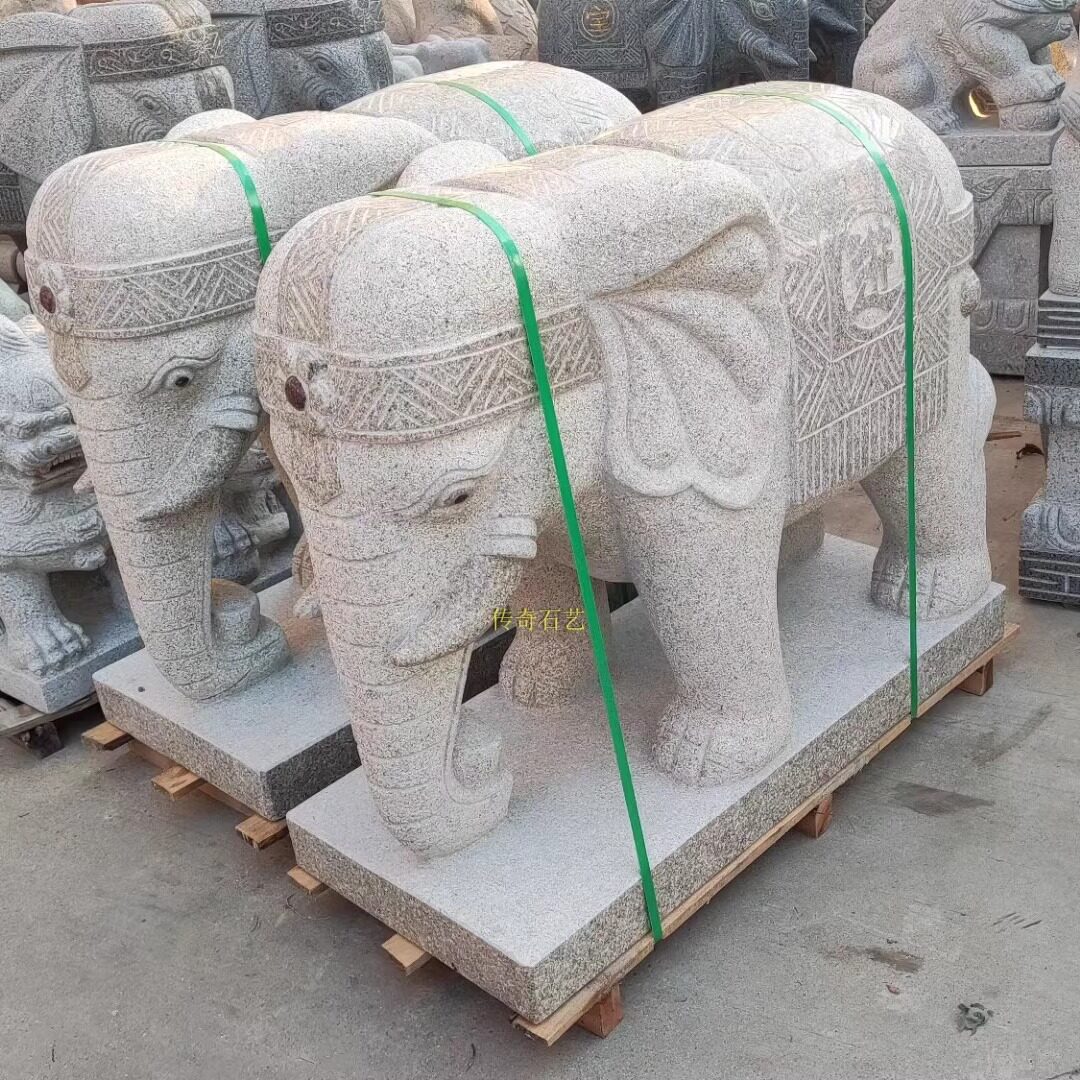 天然岩石雕刻传统招财进宝大象家居门店旺铺惠安石雕吉祥大象一对