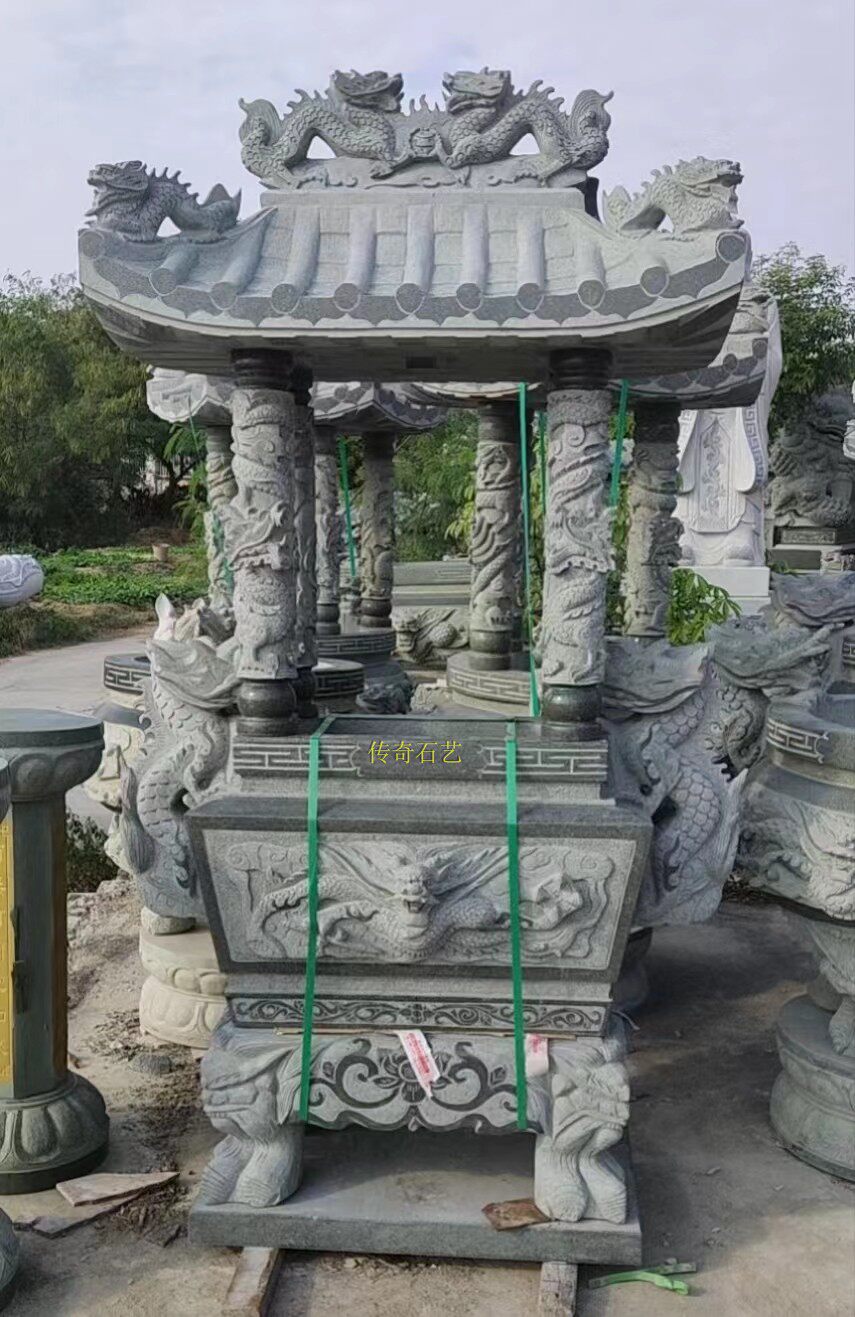 天然青石雕刻龙麒麟石鼎古建浮雕寺庙吉祥镇宅古典传统整石大香炉