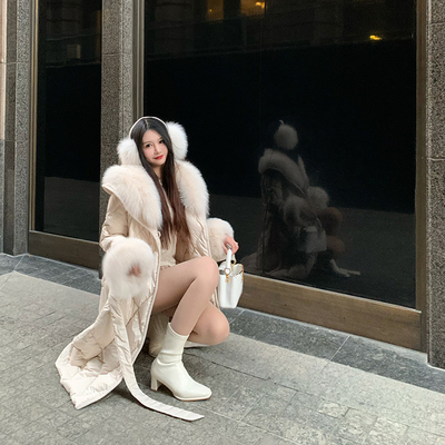 2023冬季新款高端羽绒服女显瘦真狐狸毛白鹅绒服大被子长款可拆卸