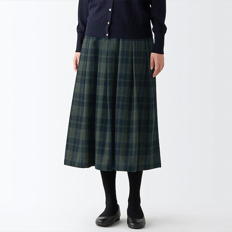 羊毛呢半身裙直筒裙百褶日系秋冬加厚修身显瘦格子裙A字中长裙子