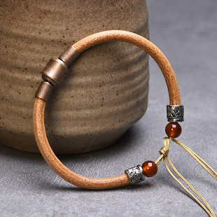 复古藏式牛皮绳DIY半成品手链皮质4mm搭配转运珠铜钱貔貅配件男女