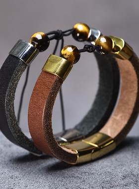 复古朋克牛皮绳半成品天珠手链绳