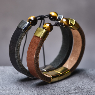复古头层牛皮绳真皮半成品男女款DIY平安扣手链天珠手牌皮环朋克