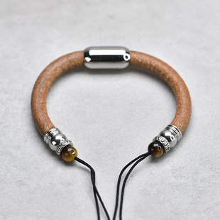 藏式复古纯牛皮手绳男女款6mm粗绳半成品横穿黄金天珠平安扣皮环