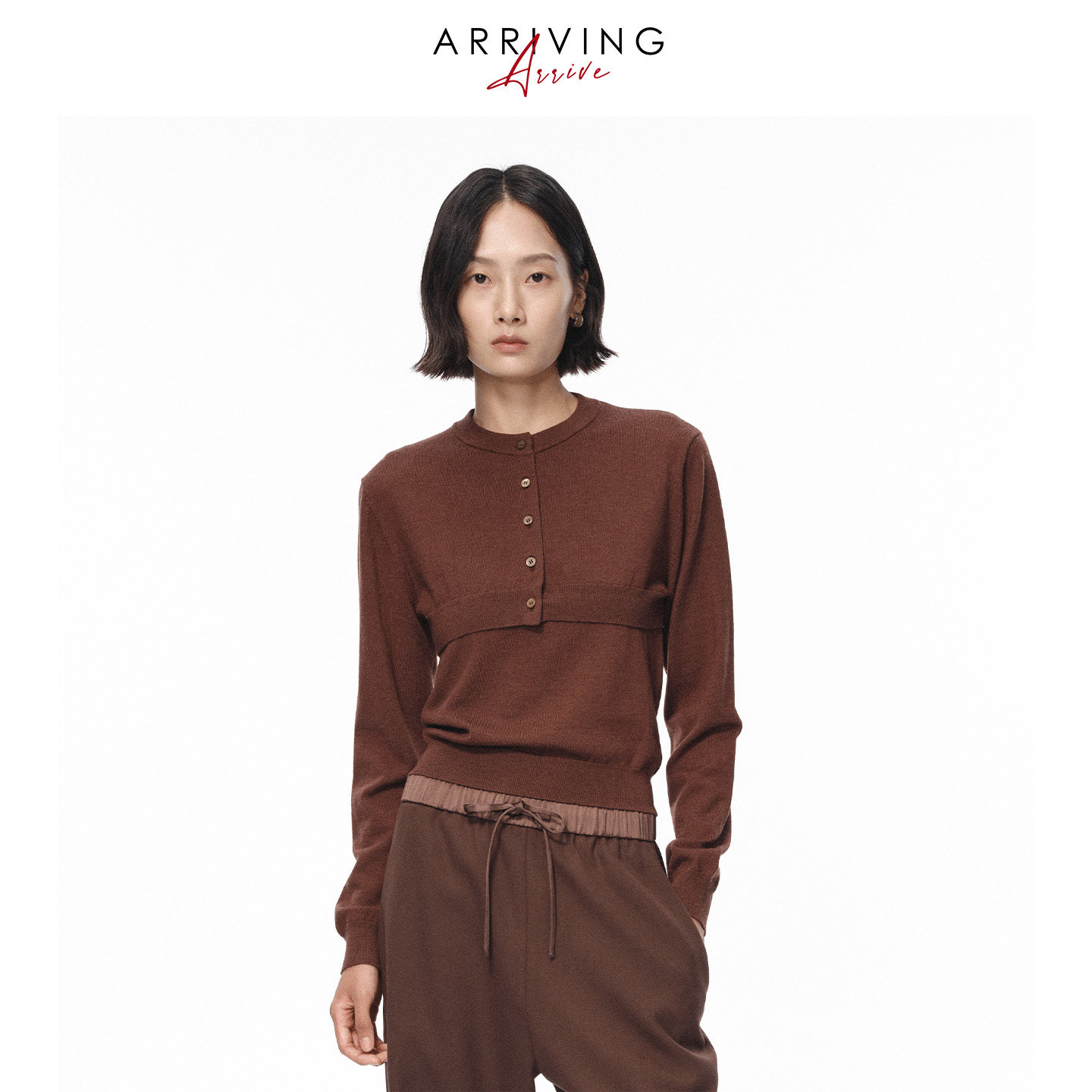 Arriving Arrive 「慵懒叠穿法则」可机洗羊毛背心长袖上衣两件套