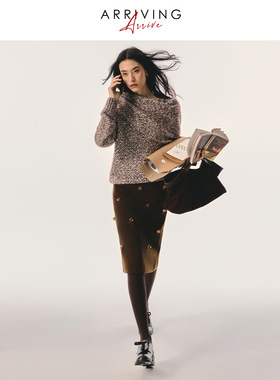 Arriving Arrive 复古优雅珠片绣顺色腰头醋酸修身显瘦半身短裙