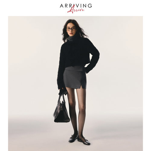 Arriving Arrive 法式极简高级感花苞腰廓形羊毛混纺半身A字短裙