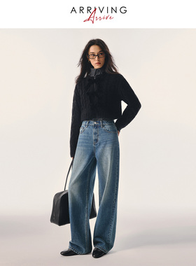 Arriving Arrive 秋冬复古经典百搭直筒高腰显瘦牛仔裤长裤子
