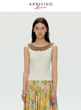 ArrivingArrive立体花边撞色拼接吊带背心女夏季新款高弹显瘦外穿
