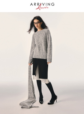 Arriving Arrive 法式优雅羊毛柔软圆领宽松针织三角巾上衣套装