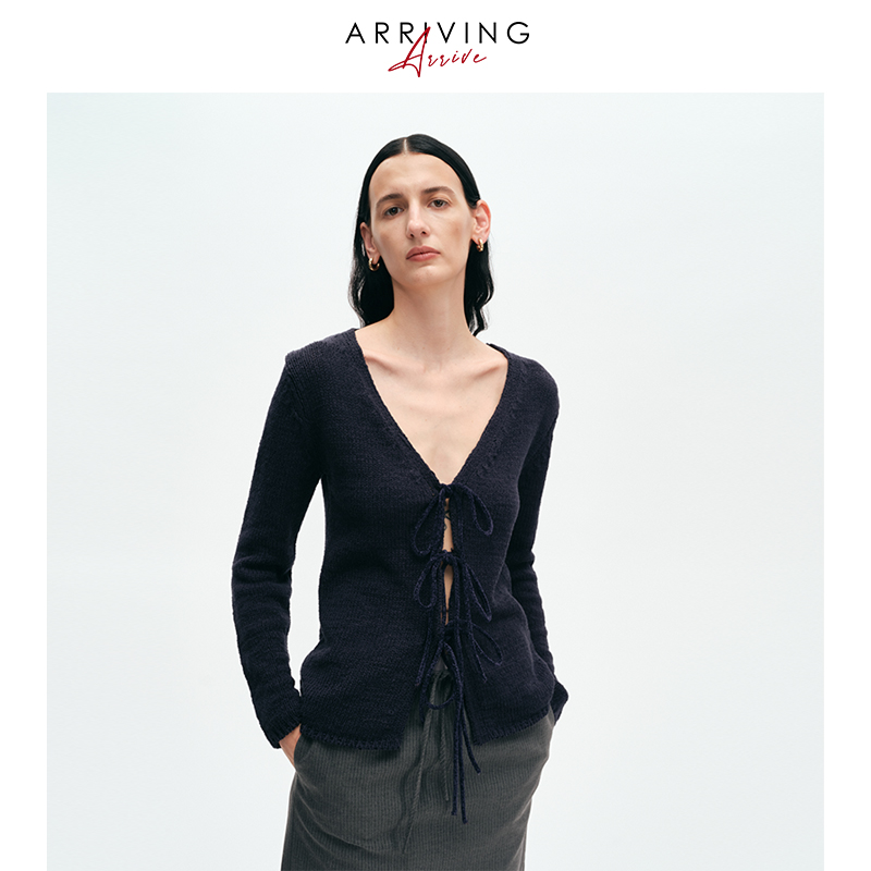 ARRIVING蝴蝶结绑带开衫毛衣