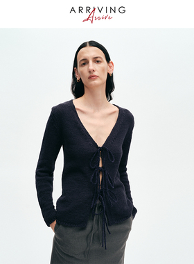 ArrivingArrive 蝴蝶结针织衫女早秋新款法式慵懒风毛衣开衫内搭